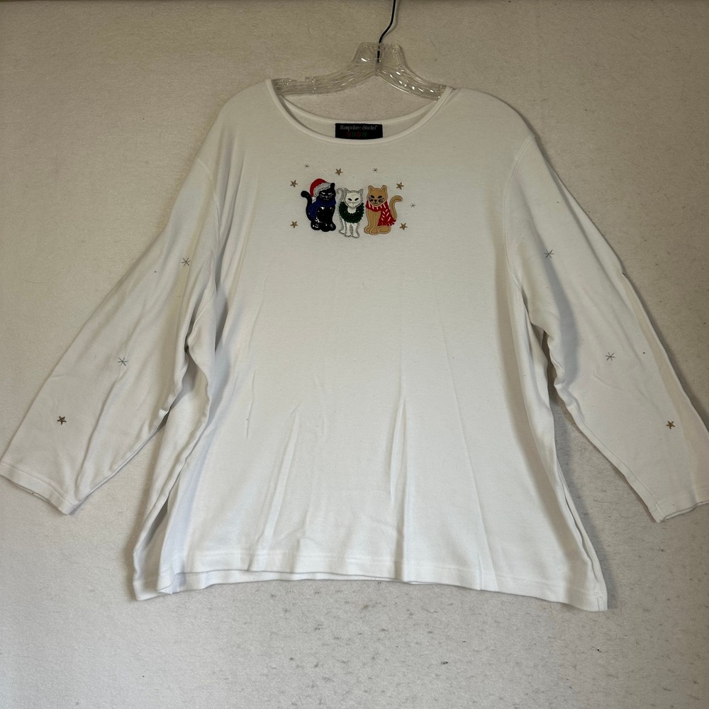 Hampshire Studio Snow Christmas CAT CRAZY Sweatshirt White XL